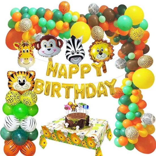 68 delig verjaardagset – Thema: Safari en dieren – Versiering voor feestjes, verjaardag – feestdecoratie