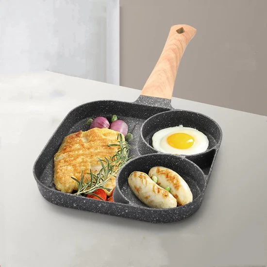 3-in-1 grillpan met temperatuurgecontroleerde antiaanbaklaag – kook verschillende gerechten tegelijk zonder oververhitting of verbranding