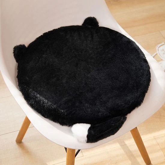 Rond Kussen Kat – 40×40 cm – Zwart Pluche Kussentje