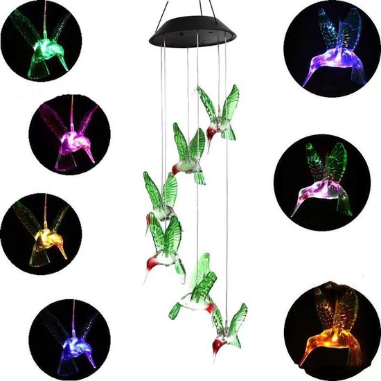 windgong – prachtige set van kolibries / hummingbirds die s ‘avonds een mooie licht effect geeft.