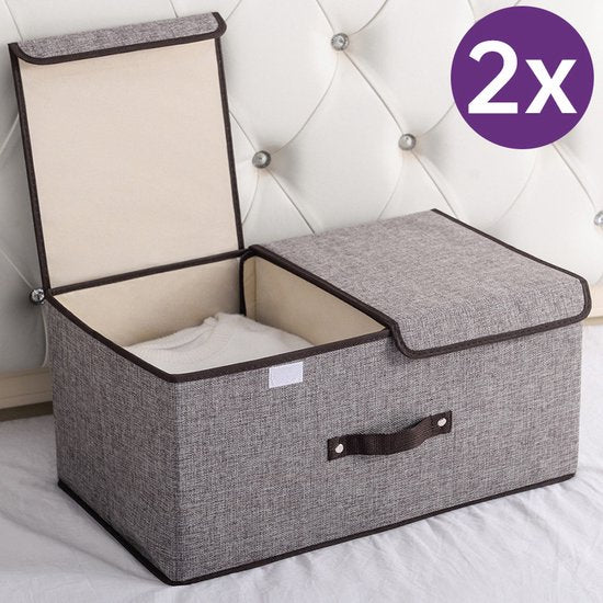 2 Stuks opvouwbare opbergbox – 2 vakken (midden stuk is verwijderbaar) – Stevig duurvast materiaal – 50 * 30 * 25cm – grijs