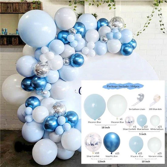 107 delig Ballonnenboog  – Blauwtinten voor verjaardag, jubileum, feestelijke opening, baby shower