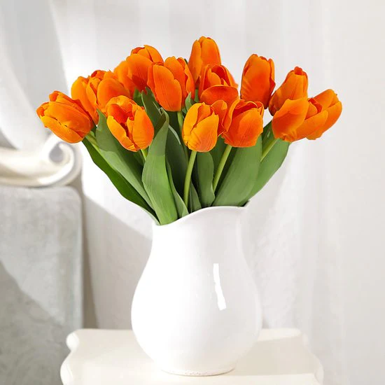 10stuks Prachtige kunst tulp-Realistische Uitstraling – Duurzaam en Onderhoudsvriendelijk-oranje en rood