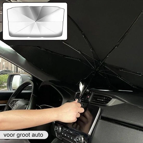 EXTRA GROOT Zonnescherm / autoparaplu – Binnenkant Voorruit Auto – Opvouwbaar – Hitte en UV bescherming 148X86cm