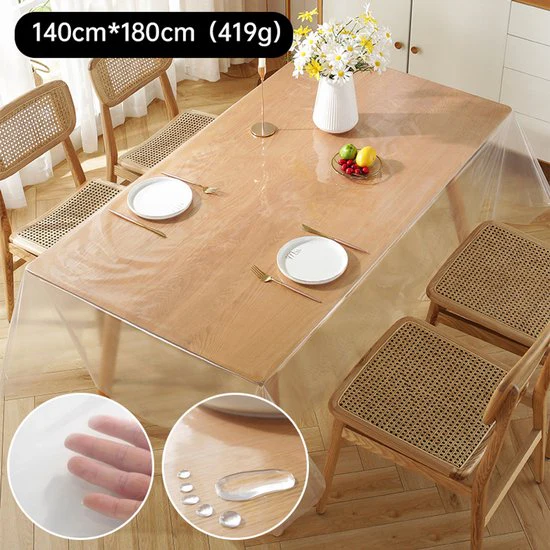 Transparant Tafelkleed PVC 180×140 cm – Waterafstotend, Afwasbaar, Tafelbescherming – Rechthoekig Tafelfolie