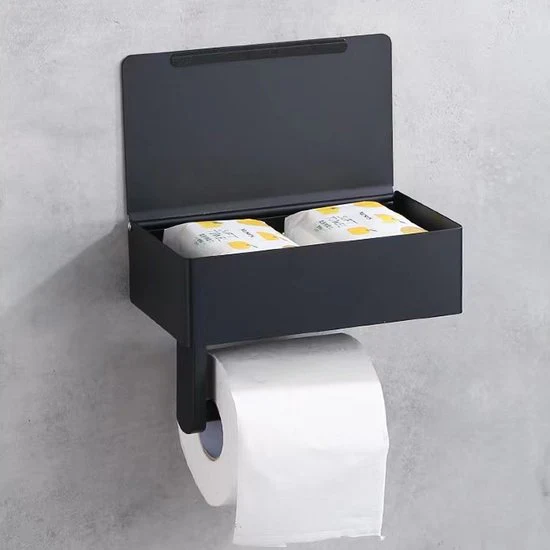 3-in-1 RVS Toiletrolhouders Zelfklevend-Vochtig Toiletpapier houder- met plankje-zwart