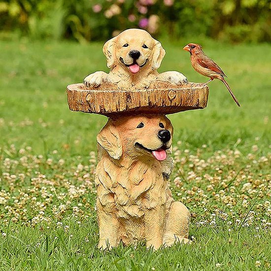 betoverende Resin Vogelvoeder met Schattig Hondenontwerp – Breng plezier en functionaliteit naar uw tuin -9x10x19cm