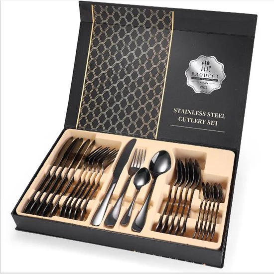 24-delig Luxe Zwartkleurig Bestek Set – RVS – Voor 6 Personen – Familieset – Luxe