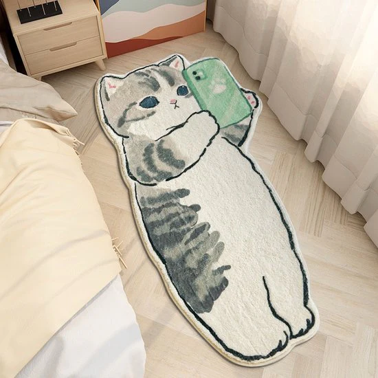 Schattig Katvormig Tapijt-Kat met Telefoon-ideaal cadeau voor dierenliefhebbers-60×90 cm