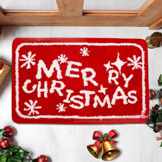 2 stuks Luxe Kerst Vloerkleed – Merry Christmas Design – Antislip, Zacht en Waterabsorberend – 40×60 cm