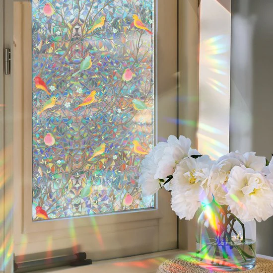 Milieuvriendelijke PVC Glasfolie – Kleurrijk vogel patroon – Zelfklevend – Privacy en UV Bescherming – 40×100 cm