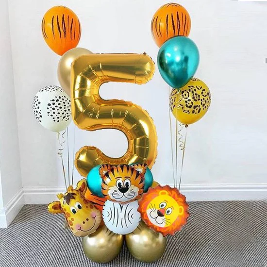 19 delig verjaardag ballonnen set – 5 jaar – Thema: Dieren