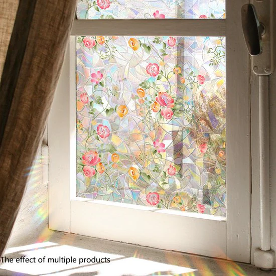 Kleurrijke Statische Raamfolie – Planten en Bloemenontwerp – Hoogwaardig PVC-Privacy en UV Bescherming -40×100 cm