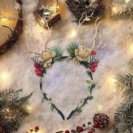 Prachtige Handgemaakte kerst Haarband met dennenappels- en Bessenboomtakken – Perfect voor Feestelijke Gelegenheden