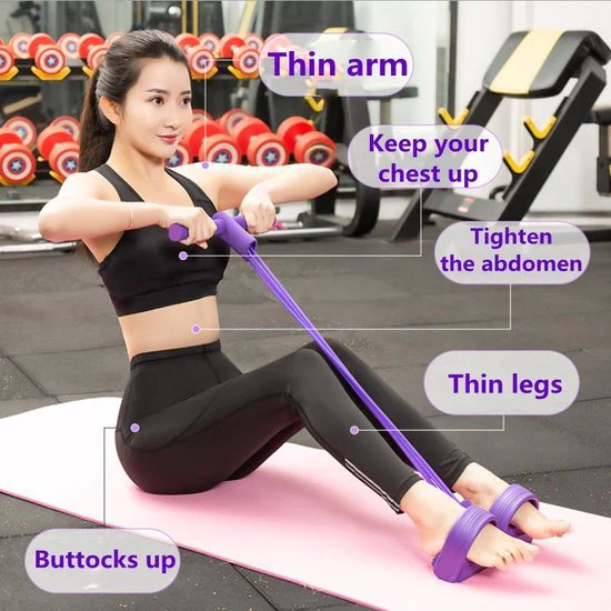 TDR – multifunctioneel weerstandstesiontouw, buiktrainer beentrainer Fitness trekkoord met voetpedaal-paars