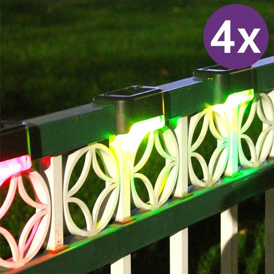4 Stuks Tuinverlichting op zonne-energie – LED Buitenverlichting -IP65 waterdicht-nachtverlichting voor tuinhek en trap- zwart -kleur licht (4 stuks in een doos)
