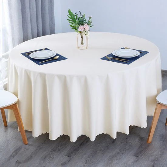 TDR-Waterdicht en vlekbestendig stoffen tafelkleed rond – 160 cm – Decoratief tafellaken in effen design -Polyester,PVC en katoen- Champagne