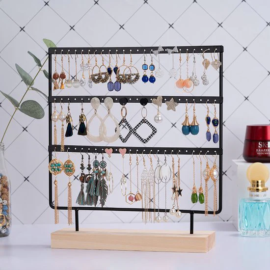 72 Gaatjes Oorbellenrekje – 3 Niveaus – Duurzaam Metalen Sieradenrekje – Sieraden Opbergen