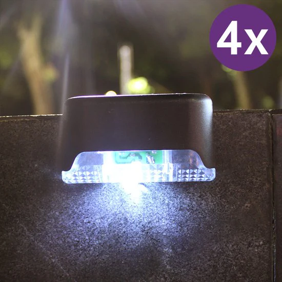 4 Stuks Tuinverlichting op zonne-energie – LED Buitenverlichting -IP65 waterdicht-nachtverlichting voor tuinhek en trap-zwart – wit licht (4 stuks in een doos)