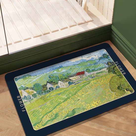 Kunstzinnige Antislip Badmat – Vincent van Gogh’s “Les Vessenots à Auvers” – Luxe Siliconen Diatomeeënaarde Mat – 39,5×59 cm