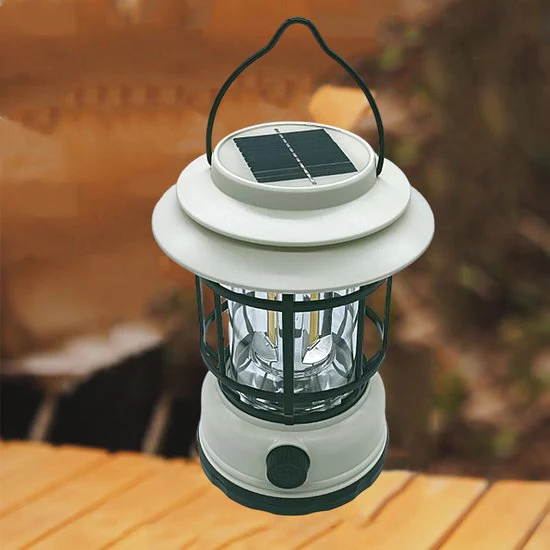 Multifunctionele Compacte Kampeerlamp met Powerbank – Duurzaam, Dimbaar & Waterdicht – USB/Zonne-Energie Opladen – Ideaal voor Outdoor & Tuin-Crème