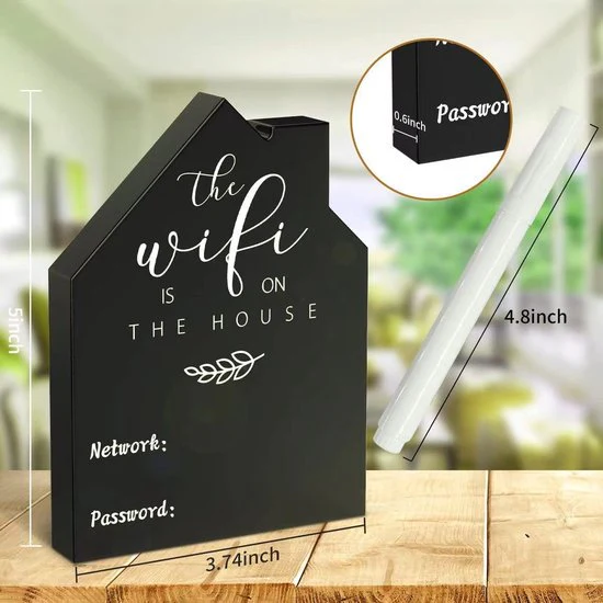 Houten WiFi Bord Huisvorm – Schrijfbaar Netwerk & Wachtwoordbord