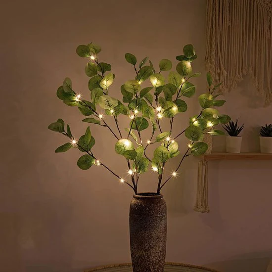 LED Verlichte Kunsttak – Appelbladeren met 30 Warm Witte LED’s-tafeldecoratie-feestelijke versieringen-85cm