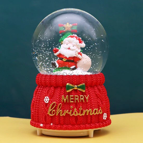 Magische Kerst Sneeuwbol met Muziek en Kleurrijke LED – Kerstman met Cadeautas – Luxe Decoratie – Ø8 cm, Hoogte 14 cm
