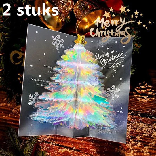 2 STUKS Betoverende 3D-Kerstboom Pop-up Kaart – Stuur een Magische Kerstgroet-blauw