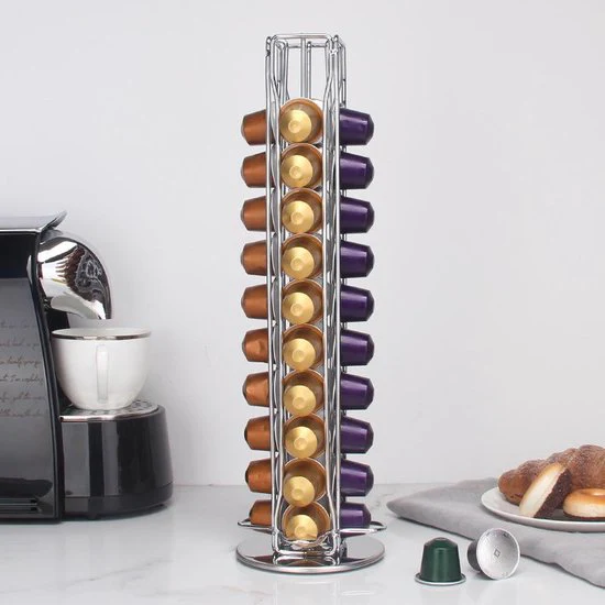 Capsulehouder 40 Nespresso capsules – 360° Draaibaar – Cuphouder – Zilverkleur – 40 capsules