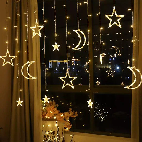 Sterrenhemel – Lichtketting met maan en sterren versiering – Warm licht – 1.5M snoer – 220V