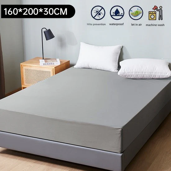 Matrashoes – Ademend & Antibacterieel – Waterdicht – Bescherm uw matras tegen vloeistoffen & allergieën – 160x200x30 cm – Grijs