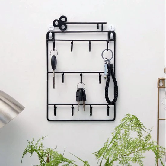 Stijlvolle Metalen Sleutelrek met 11 Haken-Wandorganizer-Ruimtebesparend – Duurzaam 25.5x16cm zwart