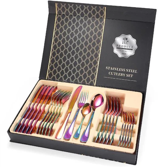 24-delig Luxe Regenboog Bestek Set – RVS – Voor 6 Personen – Familieset – Luxe
