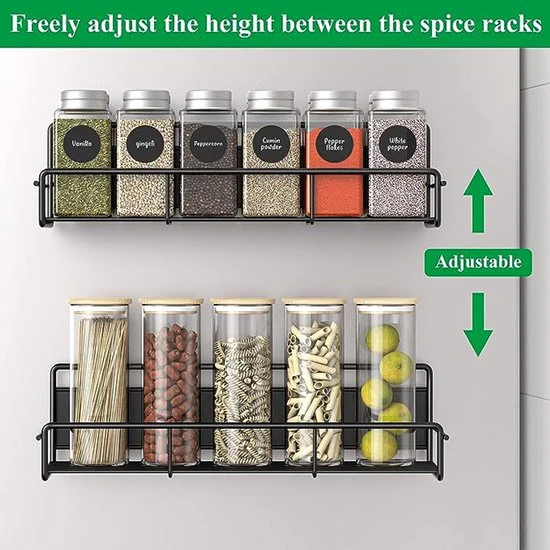 Magnetisch Plankje met Haak – Set van 2 – Zwart – Sterke Koelkast Organizer – Multifunctioneel en Verstelbaar – Keuken Opbergplank