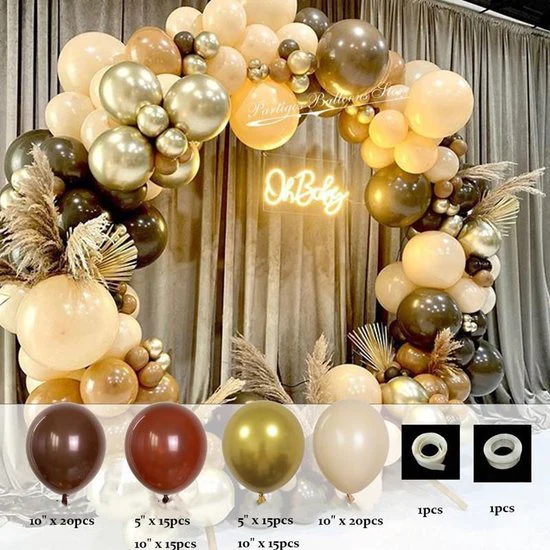 102 delig Ballonnenboog – Goudtinten – voor verjaardag, jubileum, feestelijke opening
