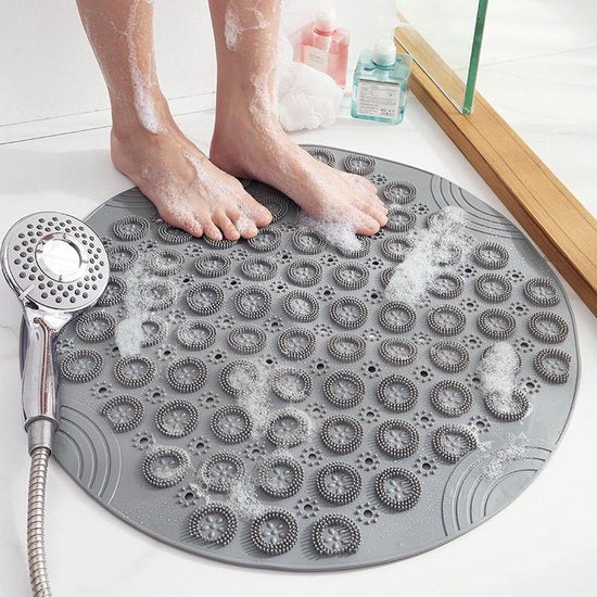 TDR-Antislip mat – 55x55CM – Rond – Grijs – Badmat badkamer – Douchemat – Badkamermat – Antislipmat voor douche