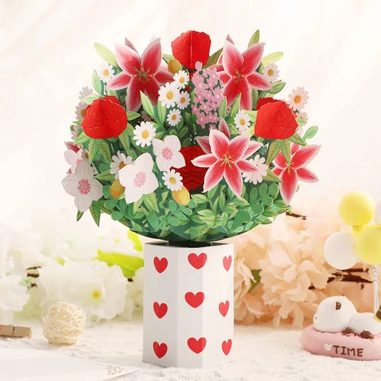 Betoverende 3D Pop-up Bloemenkaart – Een Magische Bloemenpracht-Compleet met Boodschapskaartje