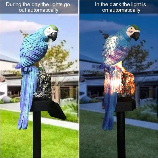 Xtraworks – buiten lamp – fakkel – werkt op zonne-energie – thema: blauwe Papagaai