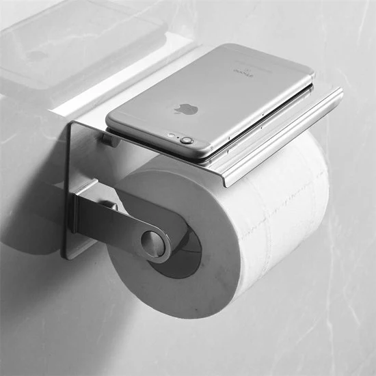 TDR-Toiletrol houder Met Plankje – RVS-Badkamer accessoires-zilver