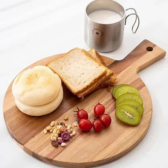 Stijlvolle Ronde Houten Pizzaplank met Handvat – Borrel- en Serveerplank – Perfect voor Hapjes – Duurzaam Hout – Multifunctioneel Gebruik-Ø30cm