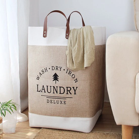 Stijlvolle Bedrukte Wasmand van Hoogwaardig Katoen-Linnen met Handvat – Chic en Ruimtebesparend Opbergwonder – Grote Capaciteit – Opvouwbaar Ontwerp40*30*55CM-beige