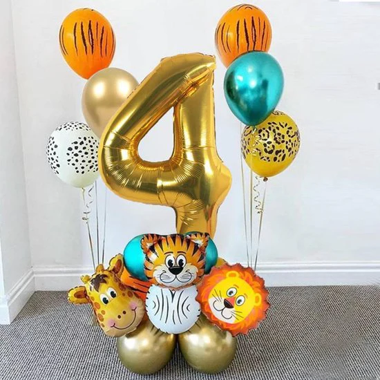 19 delig verjaardag ballonnen set – 4 jaar – Thema: Dieren