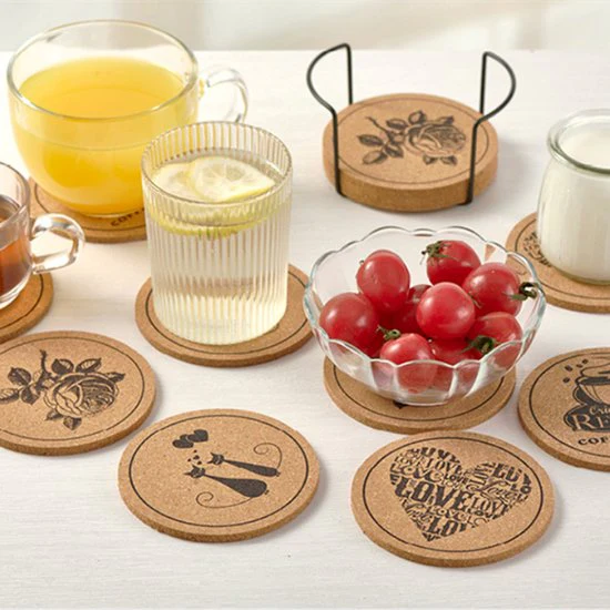 12 stuks Kurken Onderzetters met houder voor Glazen met Sierlijke Katten-, Rozen- en Koffieprints – Stijlvolle en Natuurlijke Bescherming voor Uw Tafel – Rond – Duurzaam – Antislip – Hittebestendig