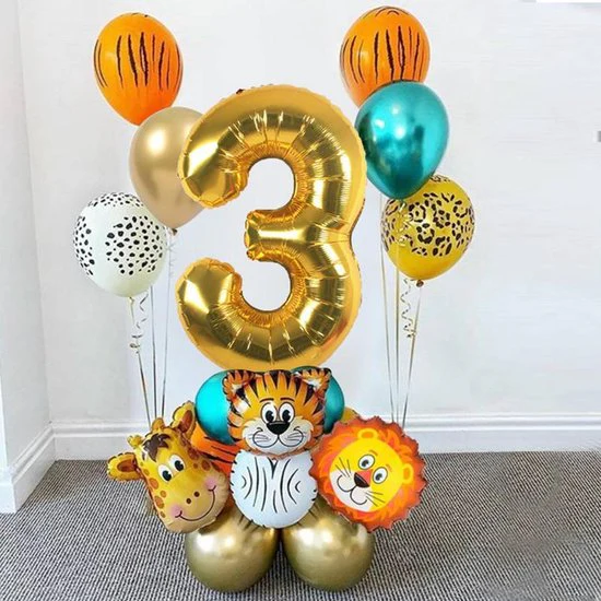 19 delig verjaardag ballonnen set – 3 jaar – Thema: Dieren
