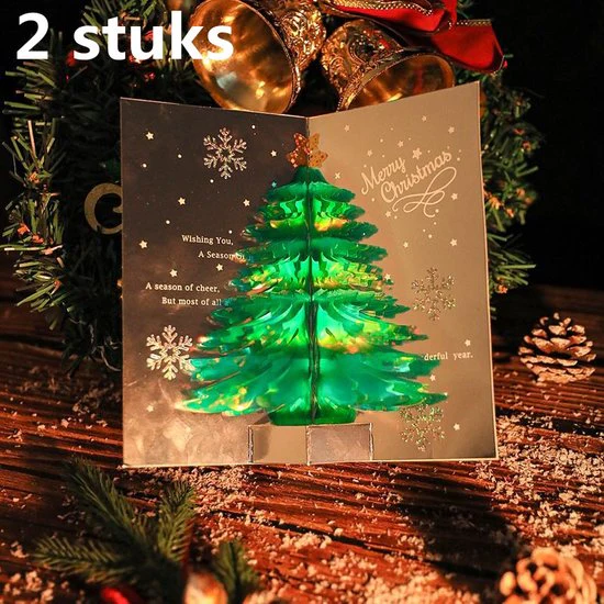 2 STUKS Betoverende 3D-Kerstboom Pop-up Kaart – Stuur een Magische Kerstgroet-groen