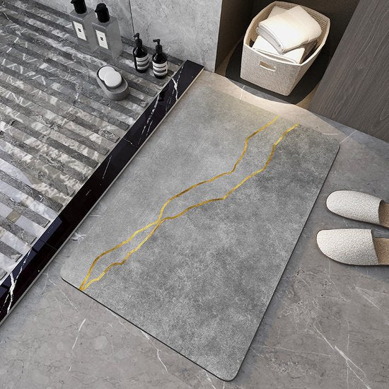 Antislip Absorberende Vloermat – 50×80 cm – Elegant Grijs Met Gouden Accent