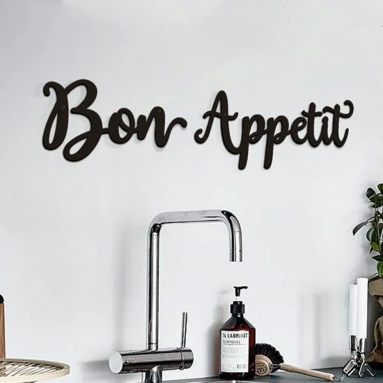 bon appetit 3D wandbord- muurdecoratie-Line art -metaal-zwart 36x15CM