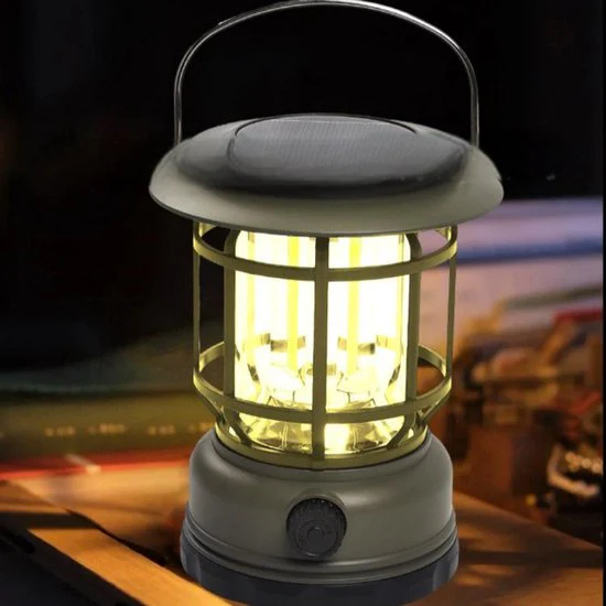 Multifunctionele Compacte Kampeerlamp met Powerbank – Duurzaam, Dimbaar & Waterdicht – USB/Zonne-Energie Opladen – Ideaal voor Outdoor & Tuin