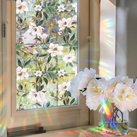 Milieuvriendelijke PVC Glasfolie – Kleurrijk bloemen patroon – Zelfklevend – Privacy en UV Bescherming – 40×100 cm